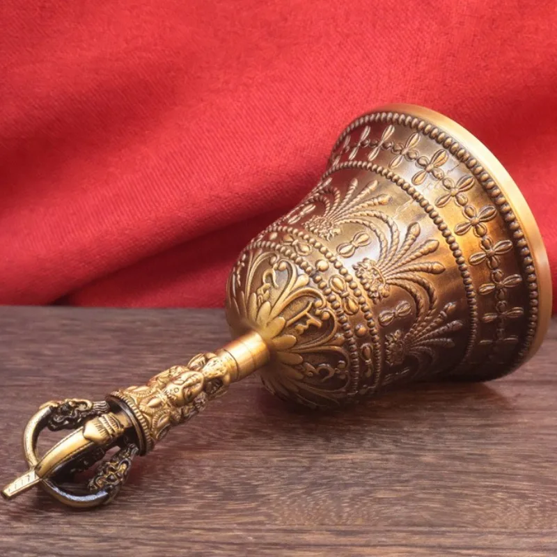 Tibetan Vajra Bell Brass Three Strand Chime Bell Zen Temples Buddhist Handheld Wind Chimes Portable Meditation Decoration Bells