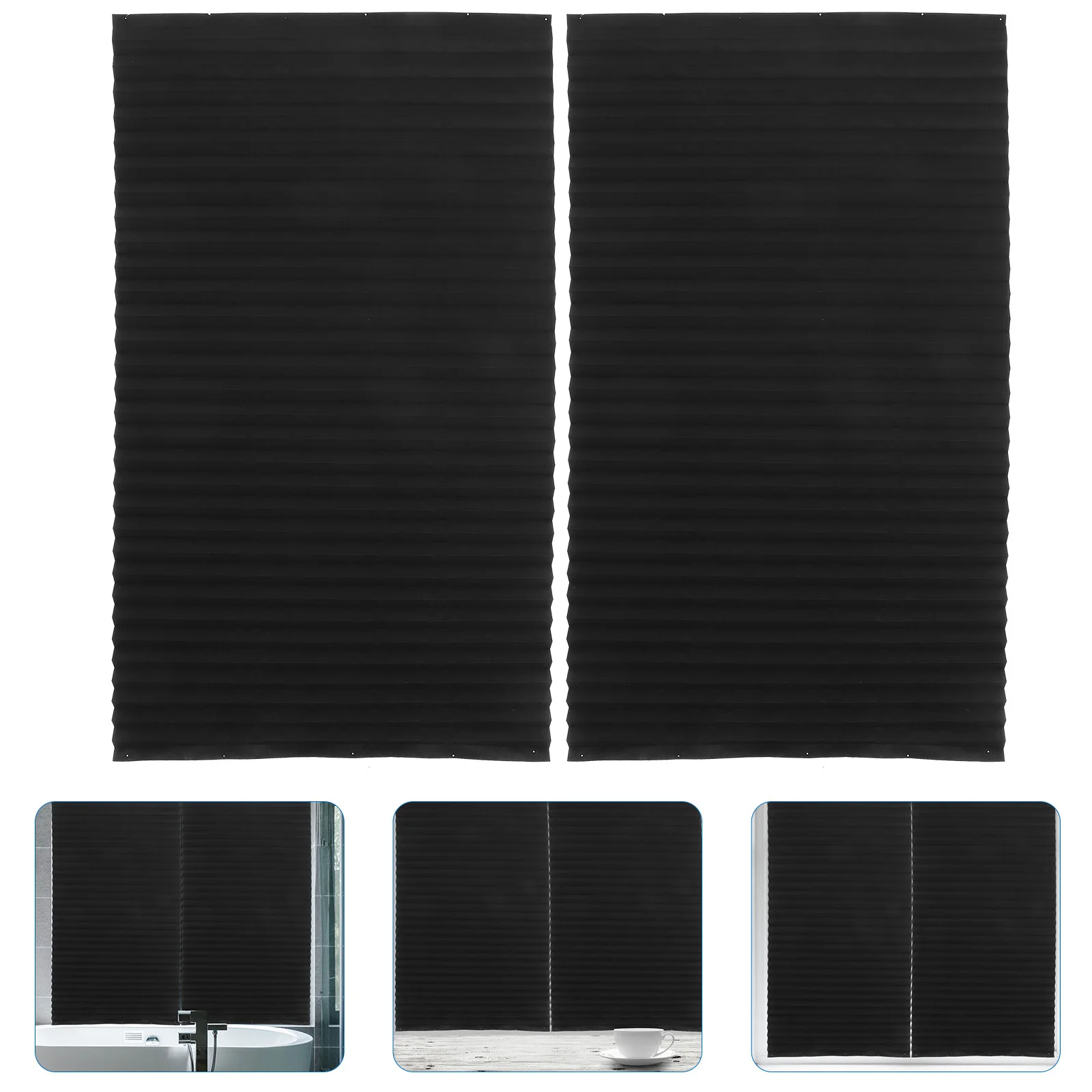 

1Set Blackout Self Adhesive Pleated Shades Black Window Blinds No Drill Light Blocking Curtains for Bedroom Rv Door Replacement