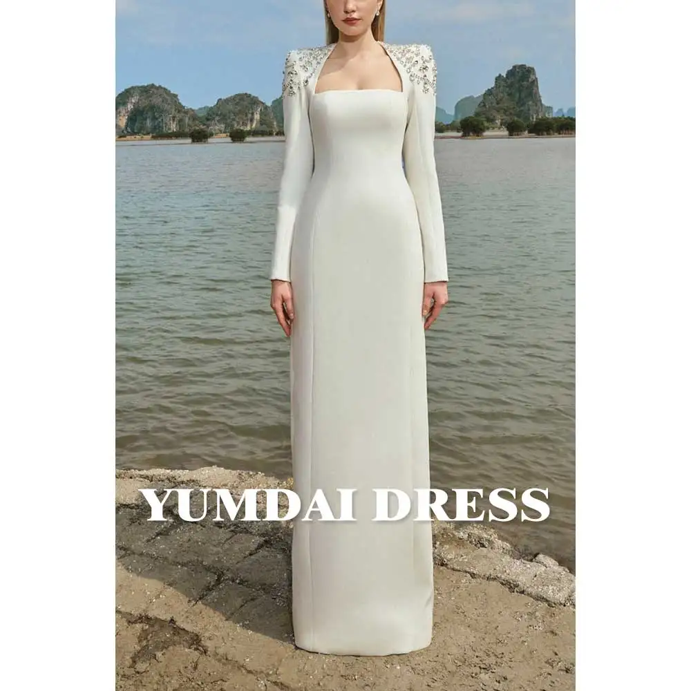 YUMDAI Elegant Dubai Bridal White Rhinestone Long Sleeve Wedding Dress 2024 Special Occasion Formal Guest Party Evening Dress