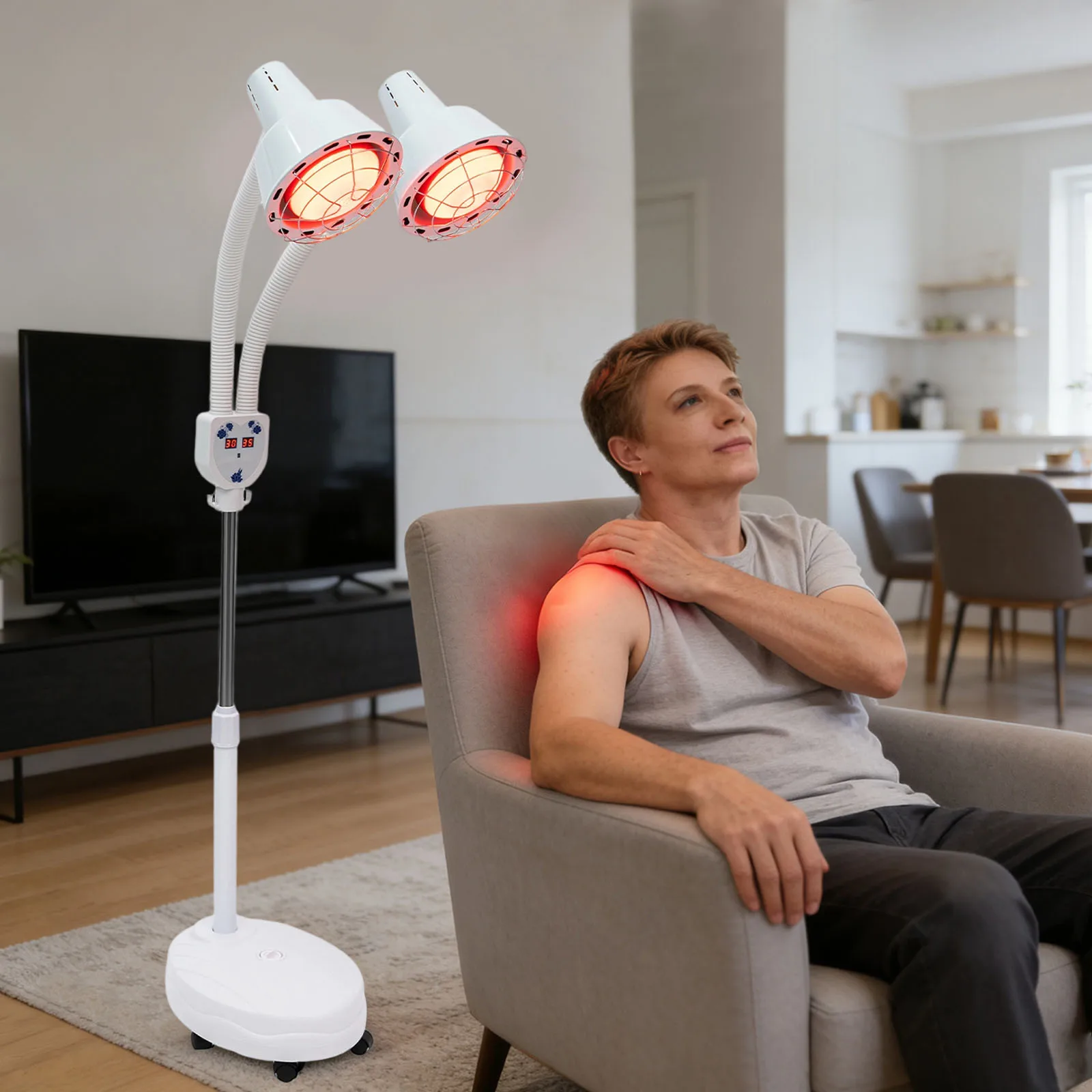 275W Infrarot-Wärmelampe mit Fernbedienung, Doppelköpfige Infrarotlampe mit Einstellbarer Temperatur zur Schmerzlinderung im Salon – Detail 9