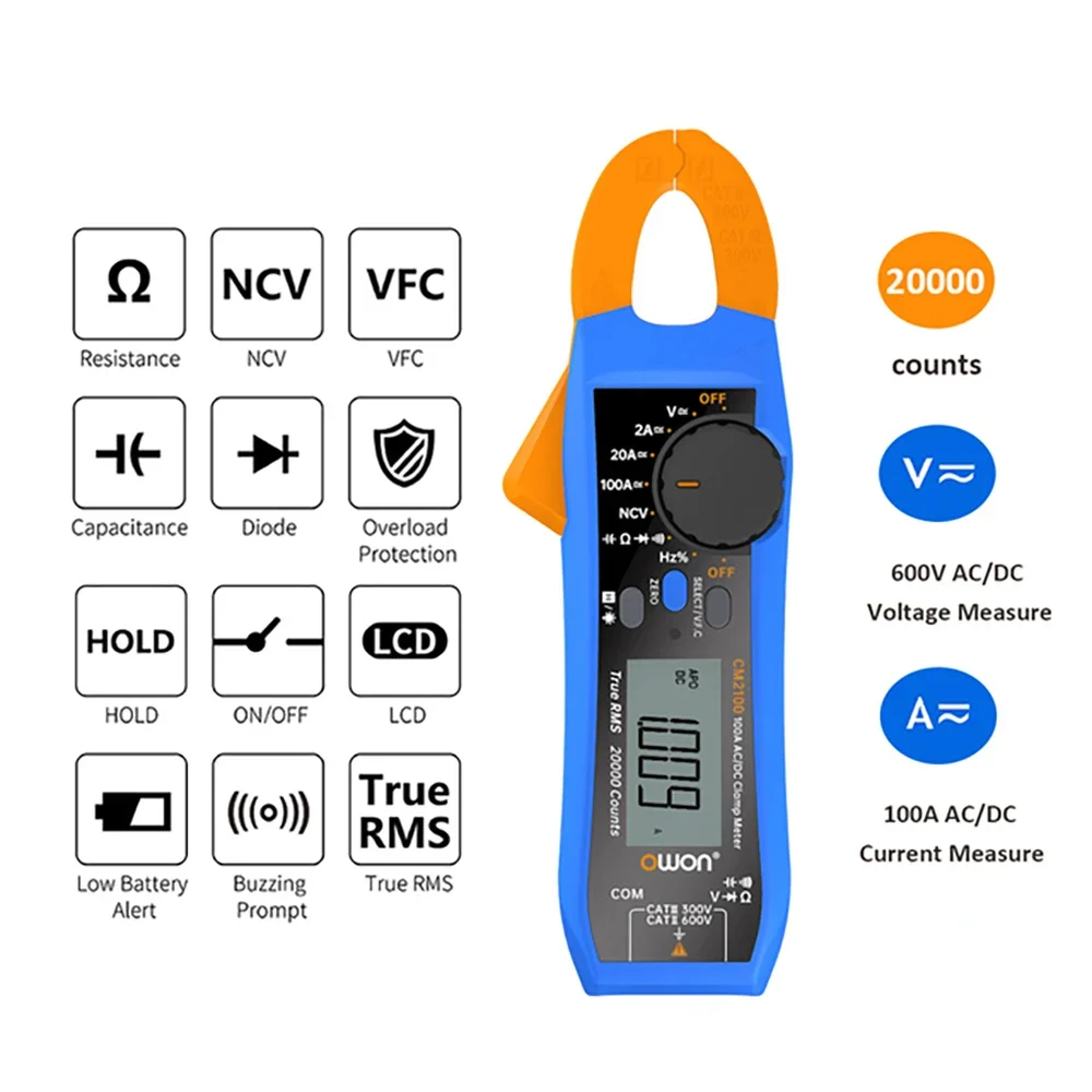 

OWON CM2100 CM2100B Digital Multimeter High-Precision 20000 Count AC/DC Current Clamp Tester True RMS VFC Diode Portable