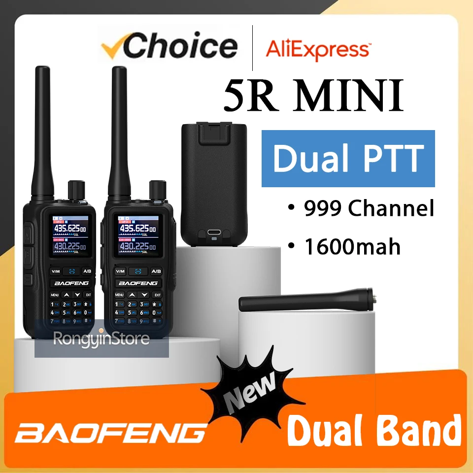 Baofeng 5R Mini Walkie Talkie Dual PTT Bluetooth APP Programming Grey Black Multi Band AM Wireless Copy Frequency Two Way Radios