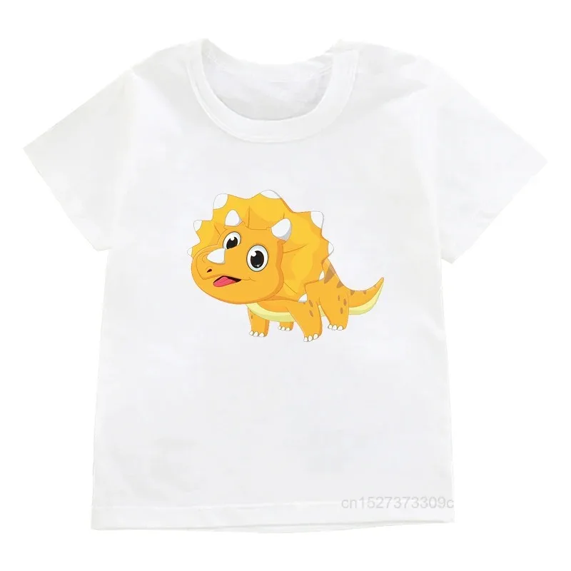 Children’S Clothing Cartoon T Shirt for Girls Tshir Kids Clothes Boys Little Dinosaur Graphic T-shirts White Funny Dino Tops