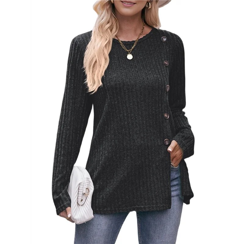 

AOAO-Long Sleeve Tops For Women Tunics Buttons Front Slit