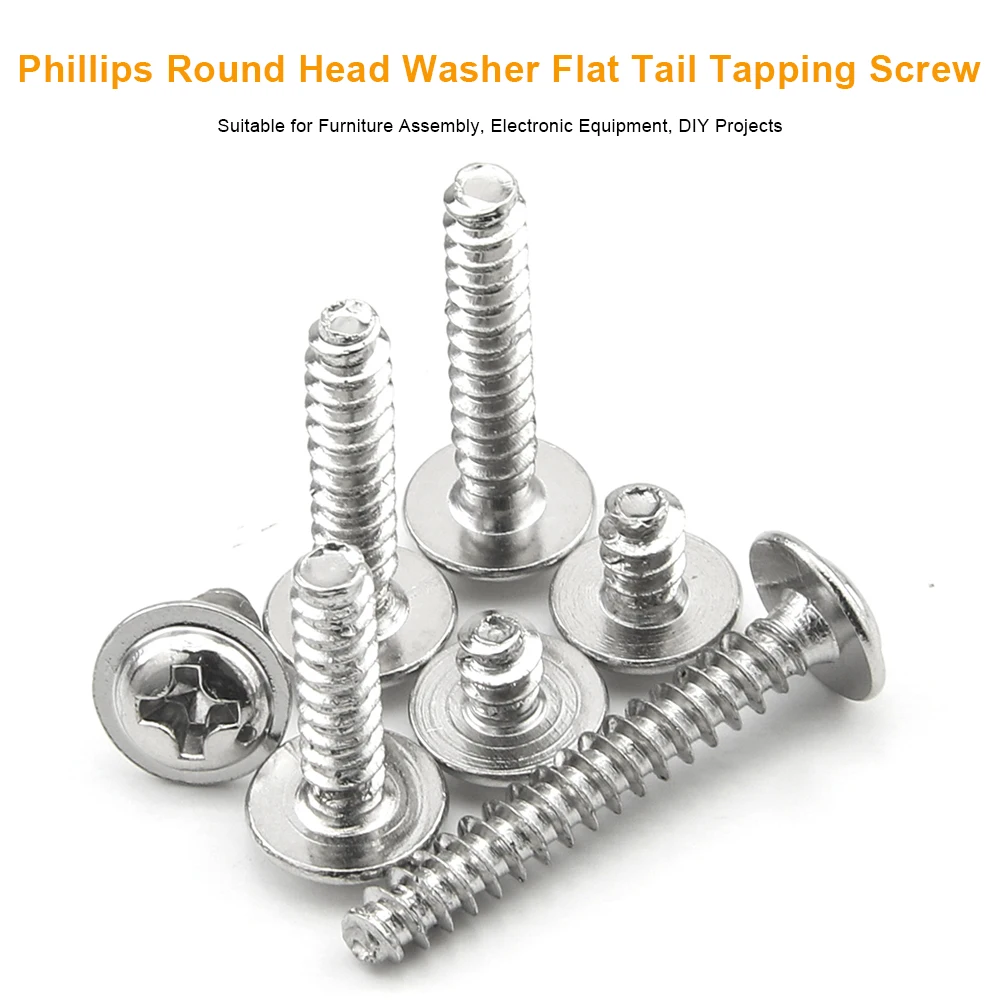 Cross PWB Screws 304 Stainless Steel Phillips Pan Head Washer Flat Tail Self Tapping Screws M1.7 M2 M2.2 M2.3 M2.6 M3 M3.5 M4 M5