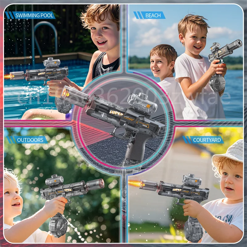 Pistola de agua eléctrica de alta presión para niños, juguete de verano al aire libre, playa, piscina, juegos de lucha, juguetes, pistolas de agua automáticas con luces