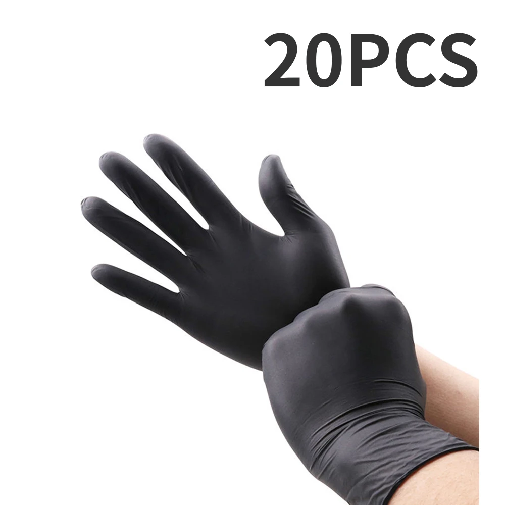 20PCS Black Nitrile Gloves Disposable Latex Gloves Kitchen Household Clean Tool Garden Household Cleaning Gloves Black Blue Pink