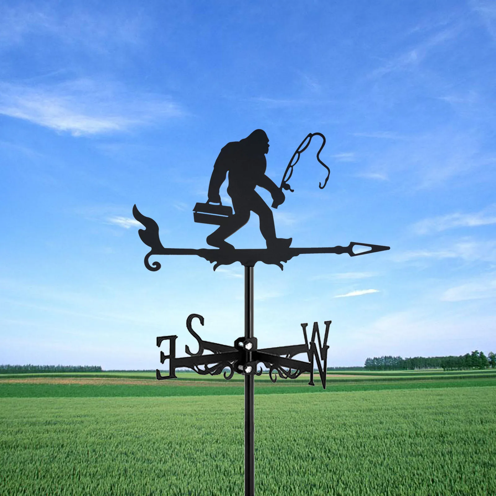 1 Pc Angler Weathervane Silhouette Art Black Metal Wind Vanes Outdoors Decorations Garden For Roof Yard Building