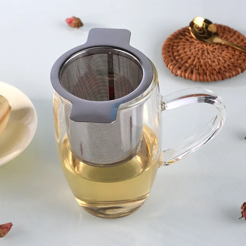 Double Handles Tea Infuser with Lid Stainless Steel Fine Mesh Coffee Filter Teapot Cup  Loose Leaf Tea Strainer