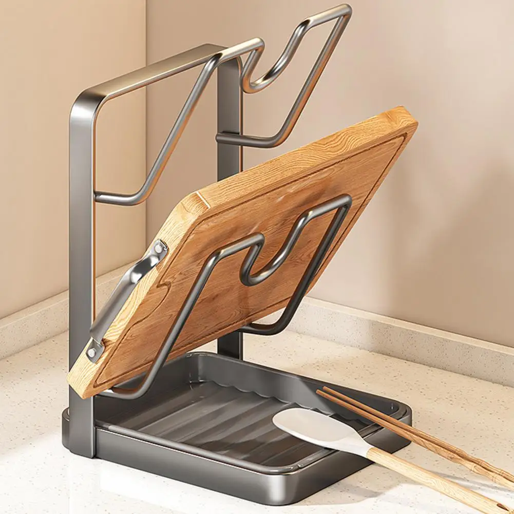 قوي غطاء وعاء رف غطاء وعاء حامل مع مقلاة استنزاف U على شكل الأخدود منظم مطبخ متعدد الوظائف غطاء وعاء ملعقة رف للموقد