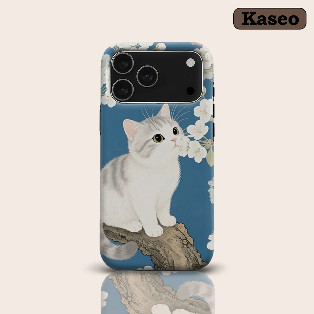 Ilver Tabby Cat on Blossom Branch for Magnetic Phone Case for IPhone 17 16 15 14 13 Pro Max Plus Single Double-layer Tough Case