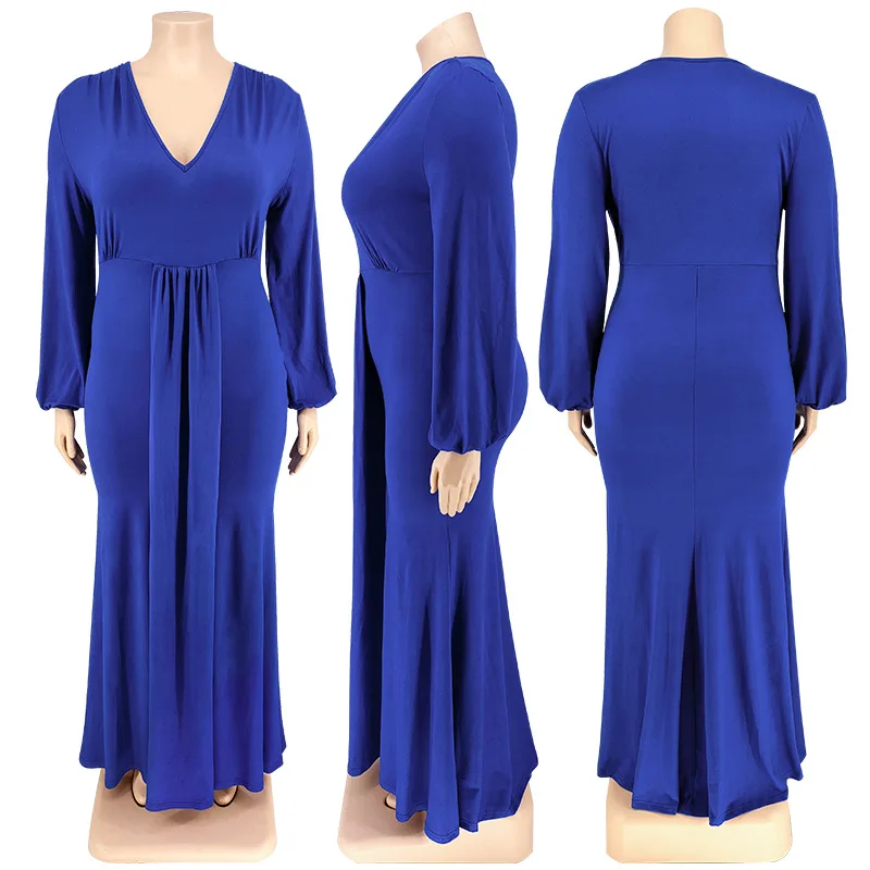 Plus Size Bodycon Elegant Dress Female V Neck Pleated Clothing Luxury Dinner Evening Long Robe 2024 Spring Women Party Dress