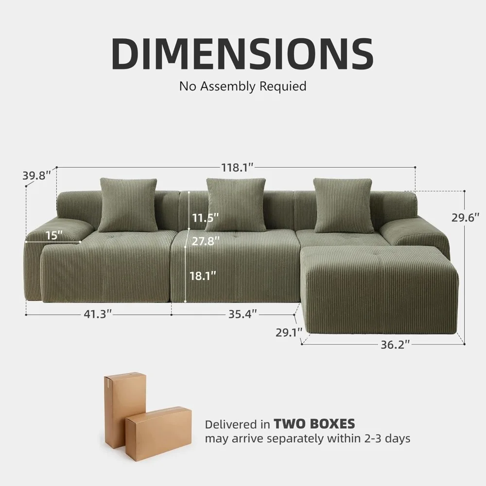 أريكة مقطعية حديثة على شكل حرف L لغرفة المعيشة، أريكة منجدة سروال قصير كبير الحجم مع مقعد عميق، حل مريح للجلوس