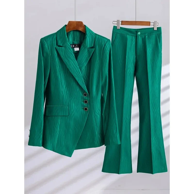 

Autumn Winter Women Pant Suit Ladies Business Work Wear 2 Piece Set Female Khaki Green Black Striped Formal Blazer And Trouser