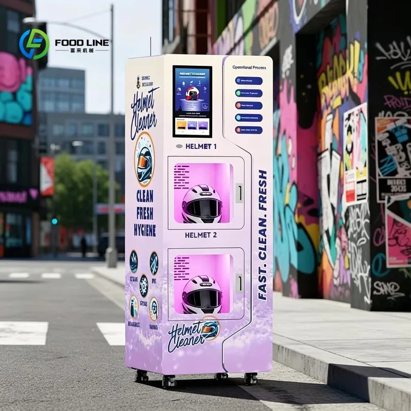 Customized Fully Automatic Helmet Cleaning Vending Machine Dual Tank Large Touch Screen Multi Language Voice Payment Support