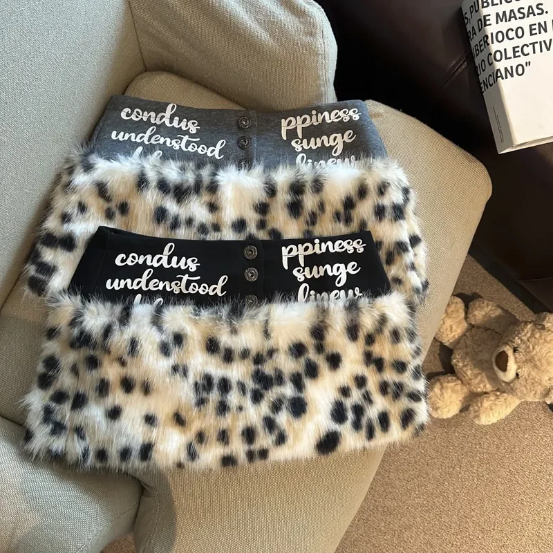

Винтажная леопардовая юбка трапециевидной формы с эластичной резинкой на талии, женские модные тонкие юбки с надписью, зимняя женская одежда, трендовая сексуальная юбка на пуговицах