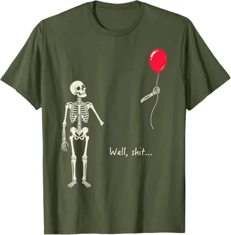 Y2k Gothic Skelett Halloween-Kostüm Humor Skelett Verlorener Ballon Scheiße Lustiges Sprichwort Zitat Herren Damen T-Shirt FSkeleton Tees – Detail 10