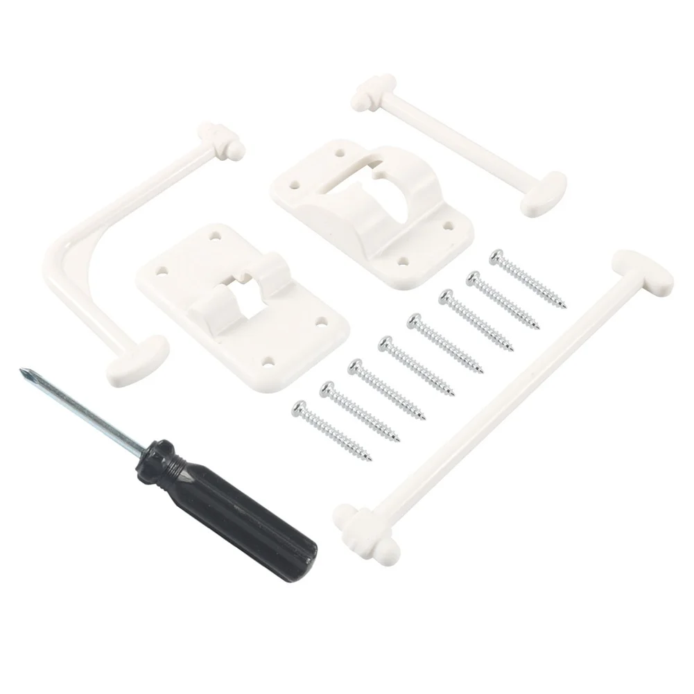 RV Entry Door Latch Bracket Kit with 2 Brackets 3 Linkage Rod Types 8 Screws and Screwdriver for Camper Door Mounting