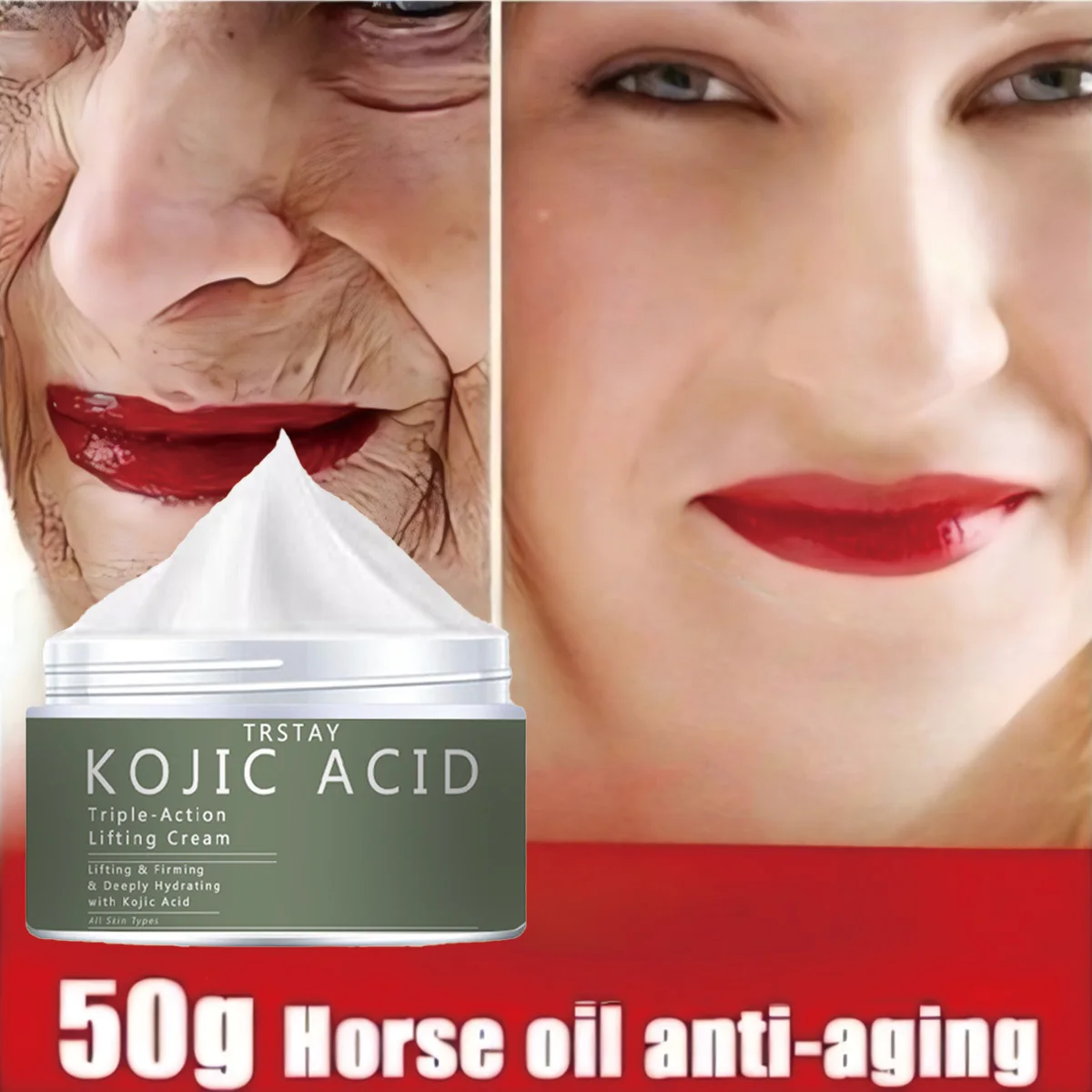 TRSTAY Crema de Triple Efecto de Ácido Kójico para realzar el rostro, reafirmante, hidratación profunda para todo tipo de piel