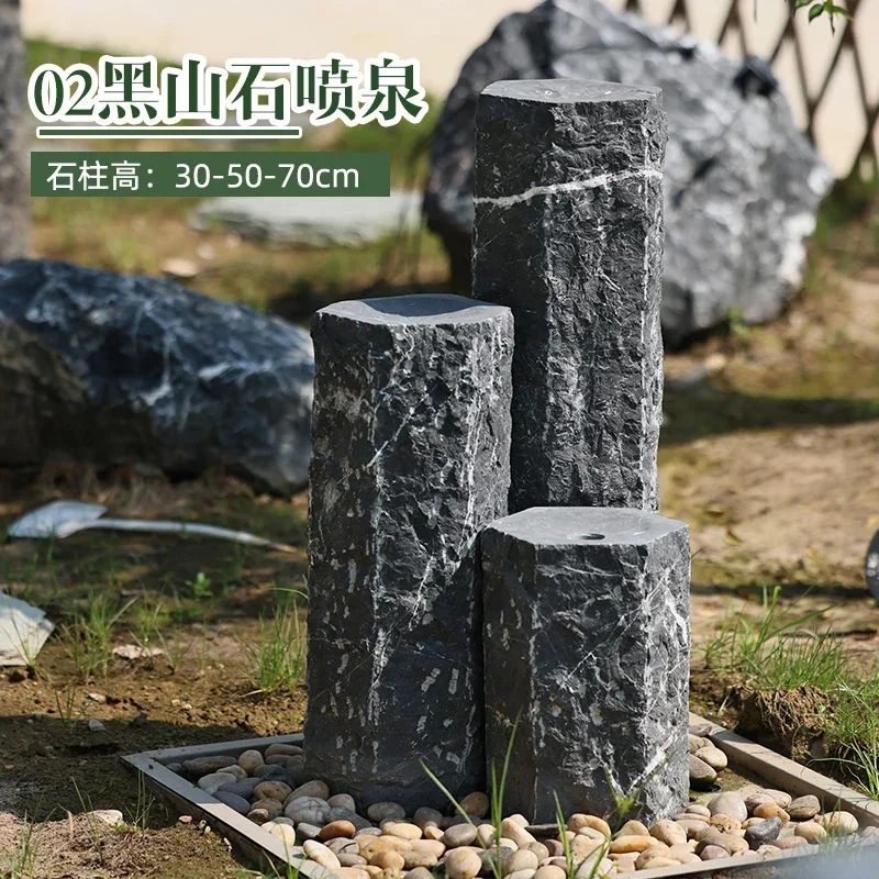 BJ-12 flowing stone bowl courtyard landscaping arrangement outdoor garden water China black mountain stone water bowl ornament