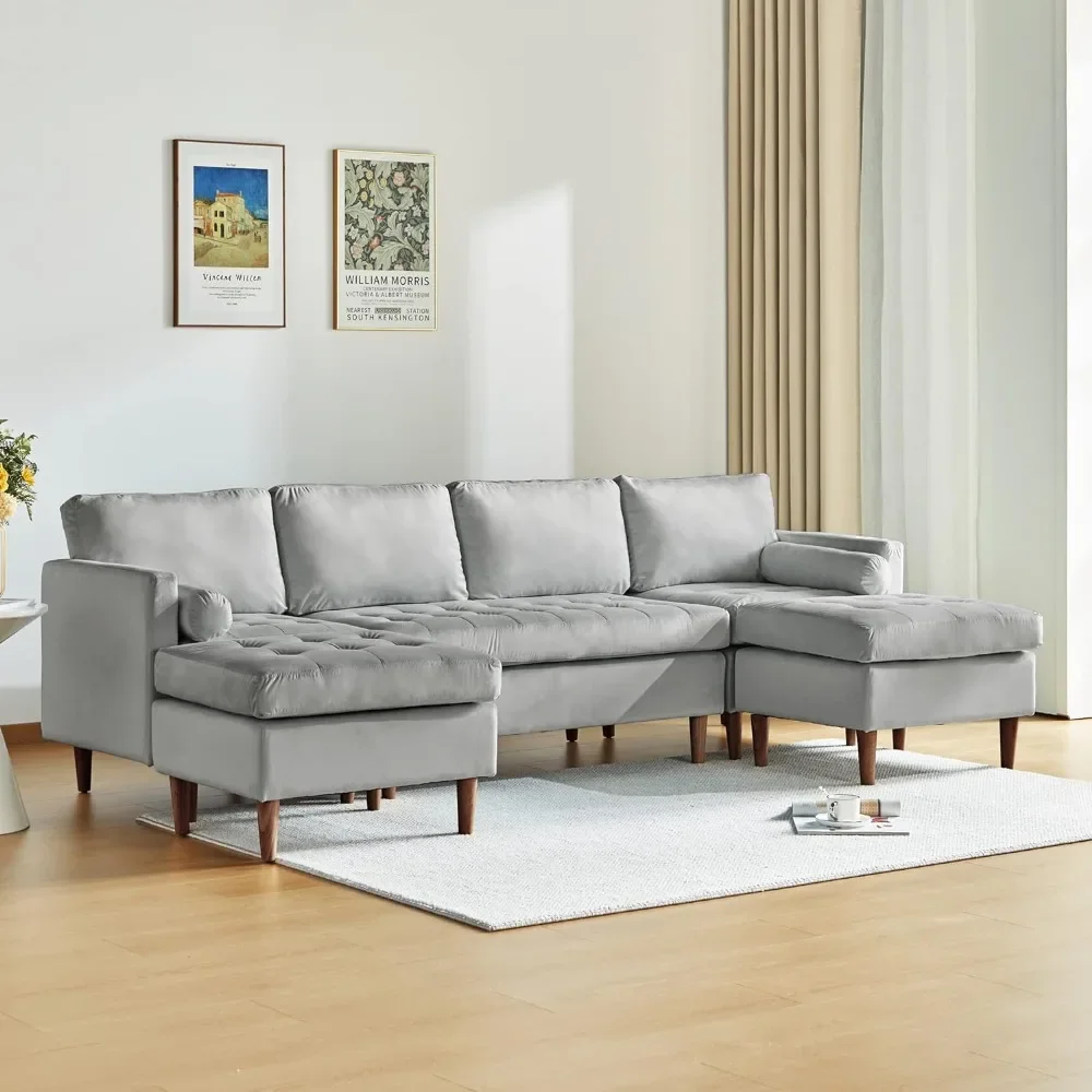 Fashion U-Shape Convertible Sectional Sofa, Modular Sleeper Couch Chaise Modern 6-Seater Velvet Sofa, Convertible Sectional Sofa