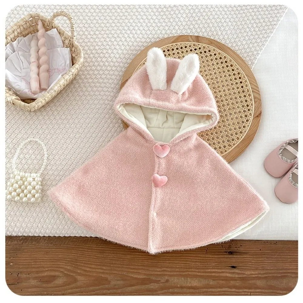 

Durable Warm Hooded Cloak Fleece 0-1 Years Toddler Poncho Lace Rabbit Ears Fashion Shawl