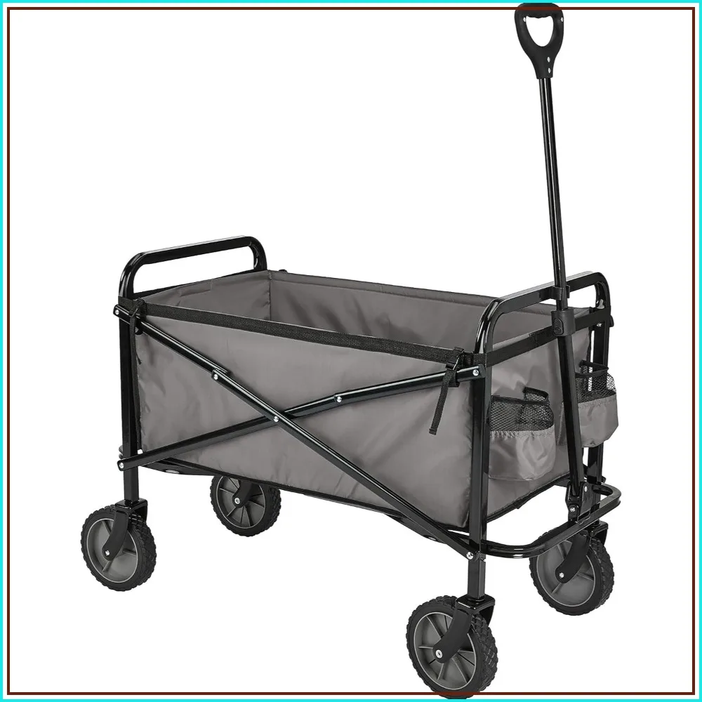 Heavy Duty Utility Wagon 265 lbs Capacity for Outdoor Sports, Camping, Garden, Shopping, Collapsible with Storage Bag, Gray