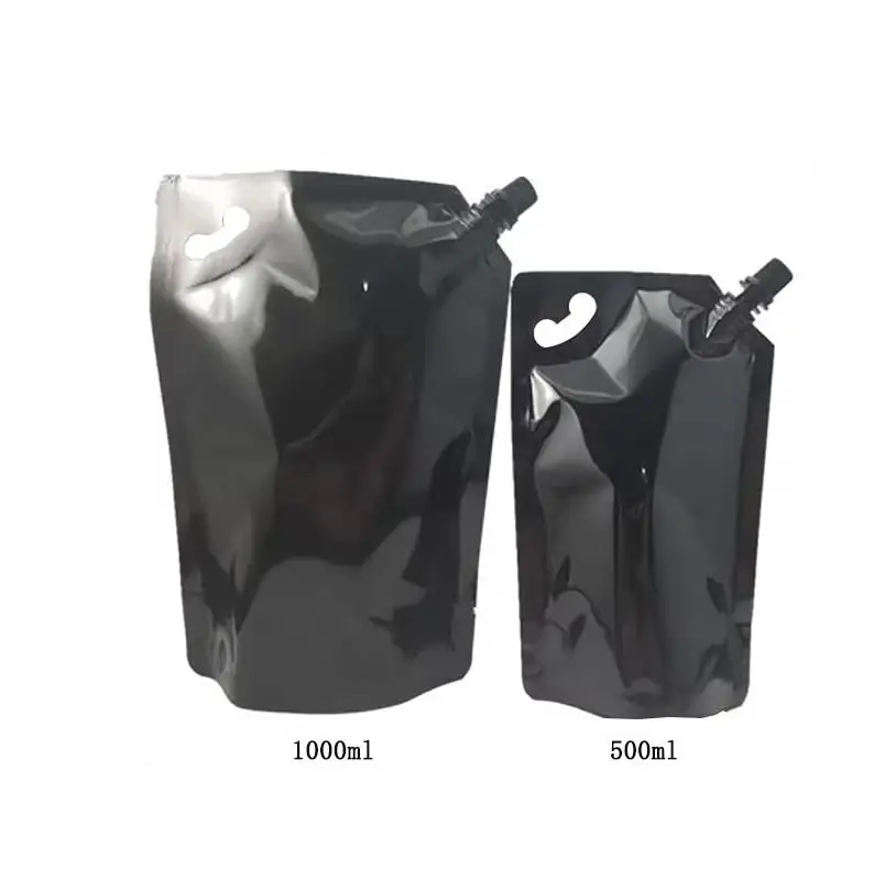 200Pcs 500ml/1000ml Black Nozzle Bag Suction Drink Stand up bag Juice Tea jelly Liquid nozzle packet Bags Wholesale ni154