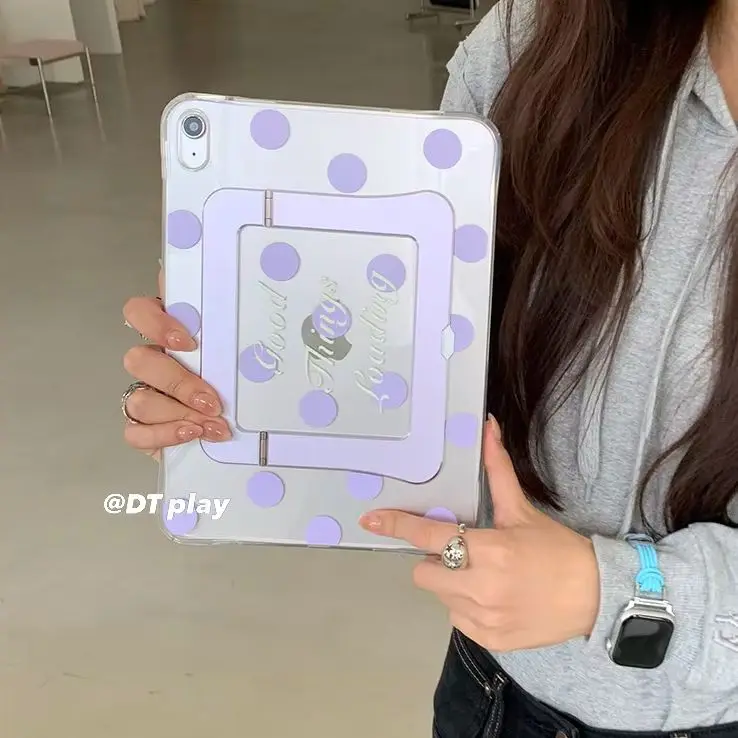 Korean Ins Purple Polka Dots Stand Tablet Case For iPad 10th 11th Gen 2025 Case For Air 4 5 6 7 11 Air Pro11 Mini 67 Multi-Angle
