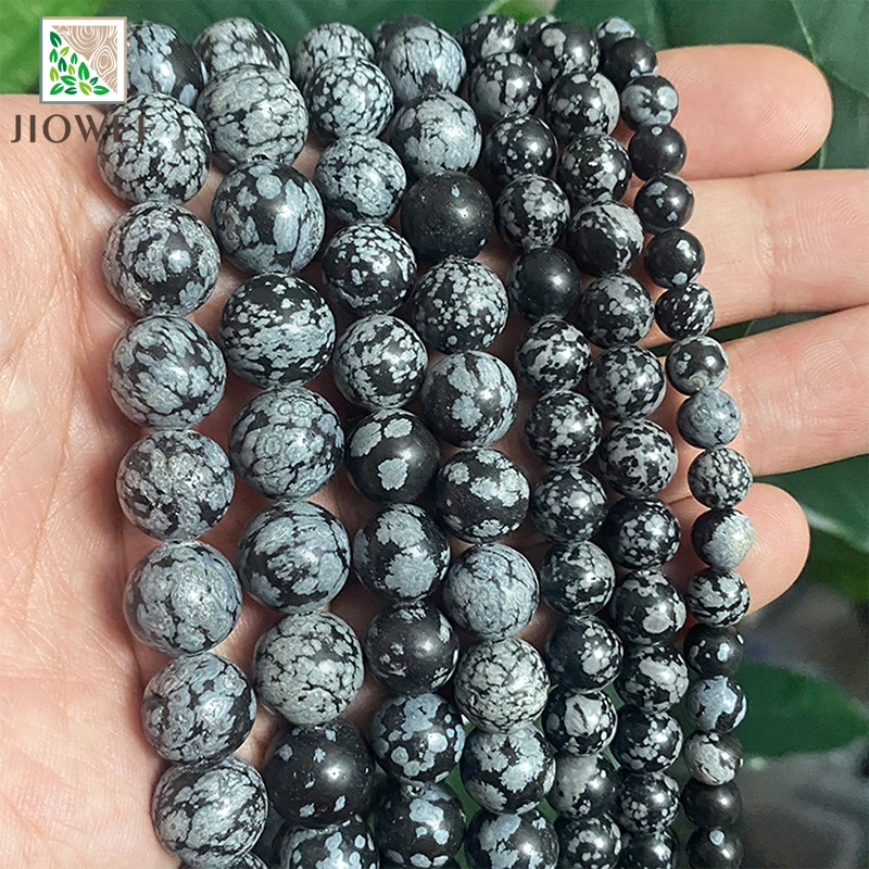 Snow Flake Obsidian Jaspers Loose Round Beads Natural Stone  For Diy Bracelet Necklace Jewelry Making 15