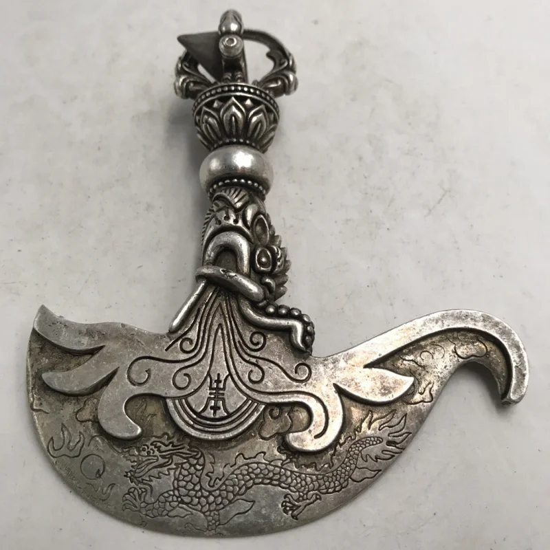 

Antique-Style White Copper Silver-Plated Vajra Pestle Ax Nepal Collectible Craft Ornament