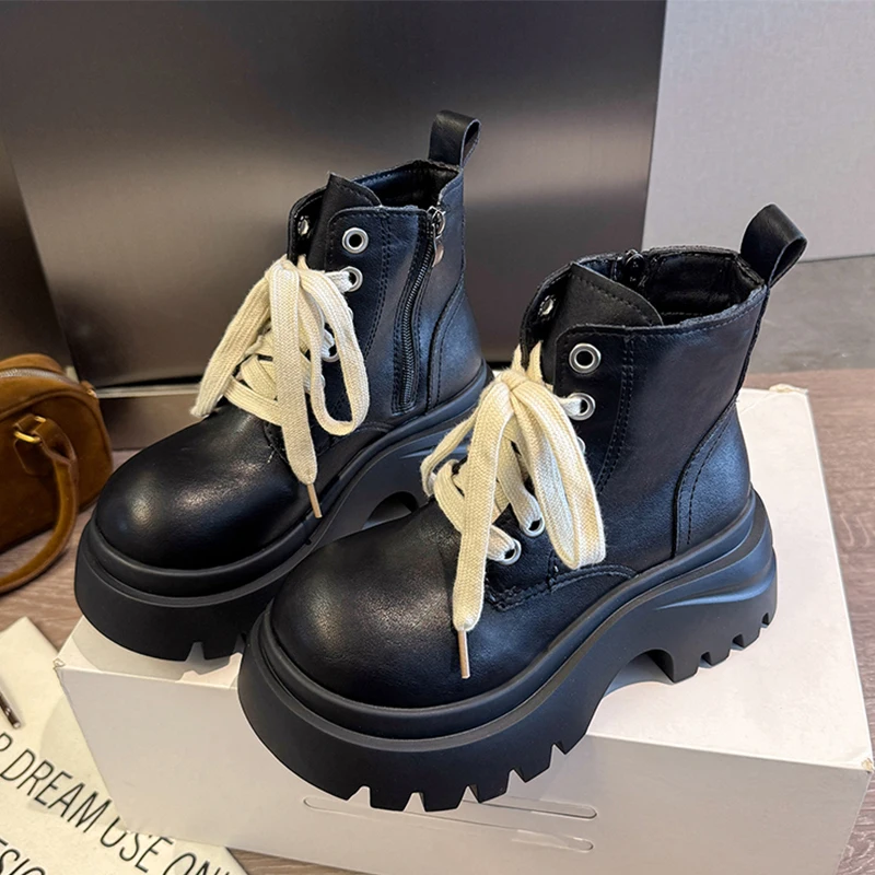 

Ankle Women's Boots Platform High Heels Shoes Lace Up Chelsea Boots 2025 Winter Trend Chunky Shoes Sport Walking Mujer Botas