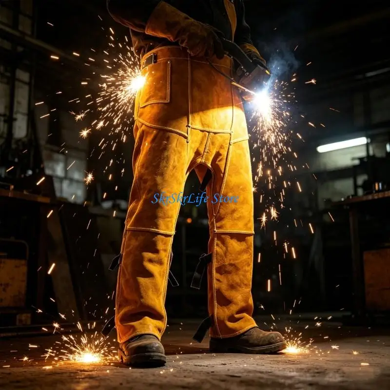 E65E Leather Welding Pants Flame Resistant & Heat Insulation for Industrial Work