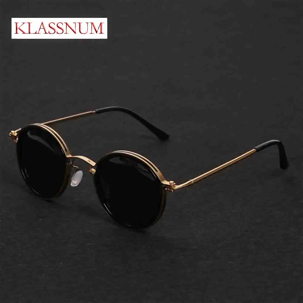 

KLASSNUM 2024 Men Polarized Sunglases Luxury Design Metal Round Frame Sun Glasses Women Retro UV400 Shades Classic Eyewear New