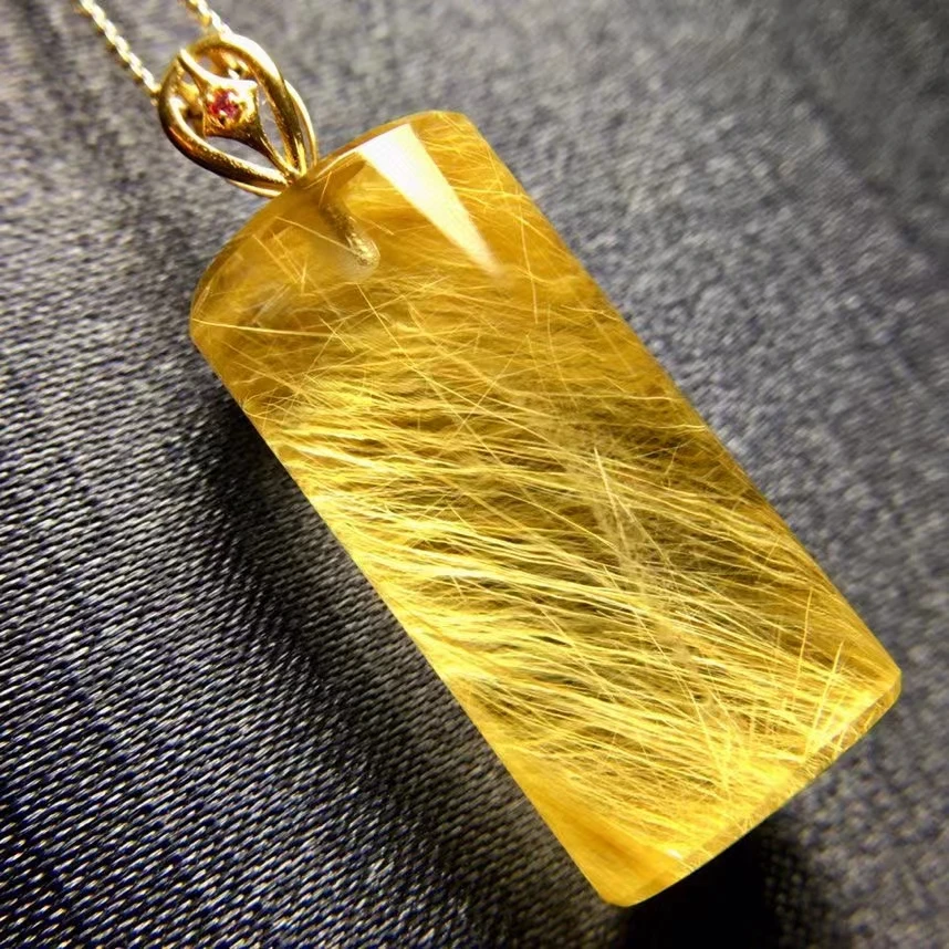 

Natural Gold Rutilated Quartz Barrel Pendant Necklace Jewelry 24.6*12.1mm Clear Yellow Rutilated Women Men AAAAAAA