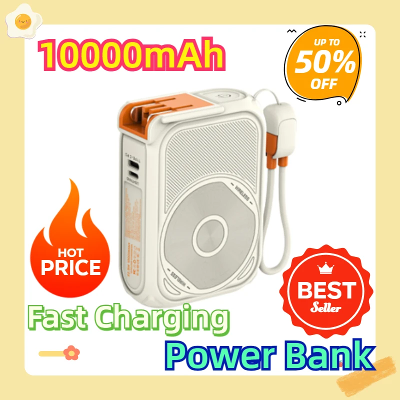 For IPhone Samsung Xiaomi Wireless Magnetic Power Bank USB C Fast Charging 10000mAh Powerbank with Cable Plug External Battery