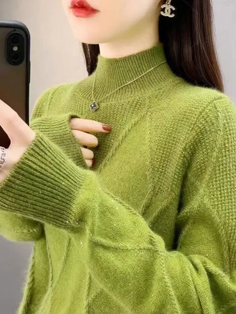 iny Pailletten-Strickpullover f High Ne Damen Sle Frühling Herbst Neuankömmling Loose Fit Pendeln Sle Reine Farbe