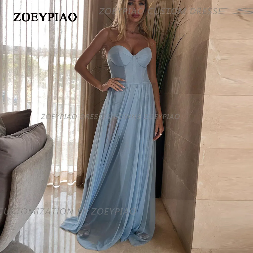 

Sexy Illusion Prom Dresses Sky Blue Sweetheart A Line Vestidos Para Mujer Lace Up Back Soft Chiffon Gown Dress for Women 2024