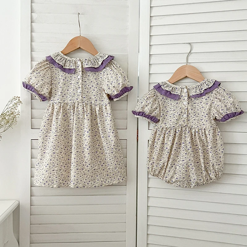 Summer Sister Outfit Dress Baby Romper Toddler Baby Girl Embroidery Dresses Infant Children Cotton Short Sleeve One-piece Romper