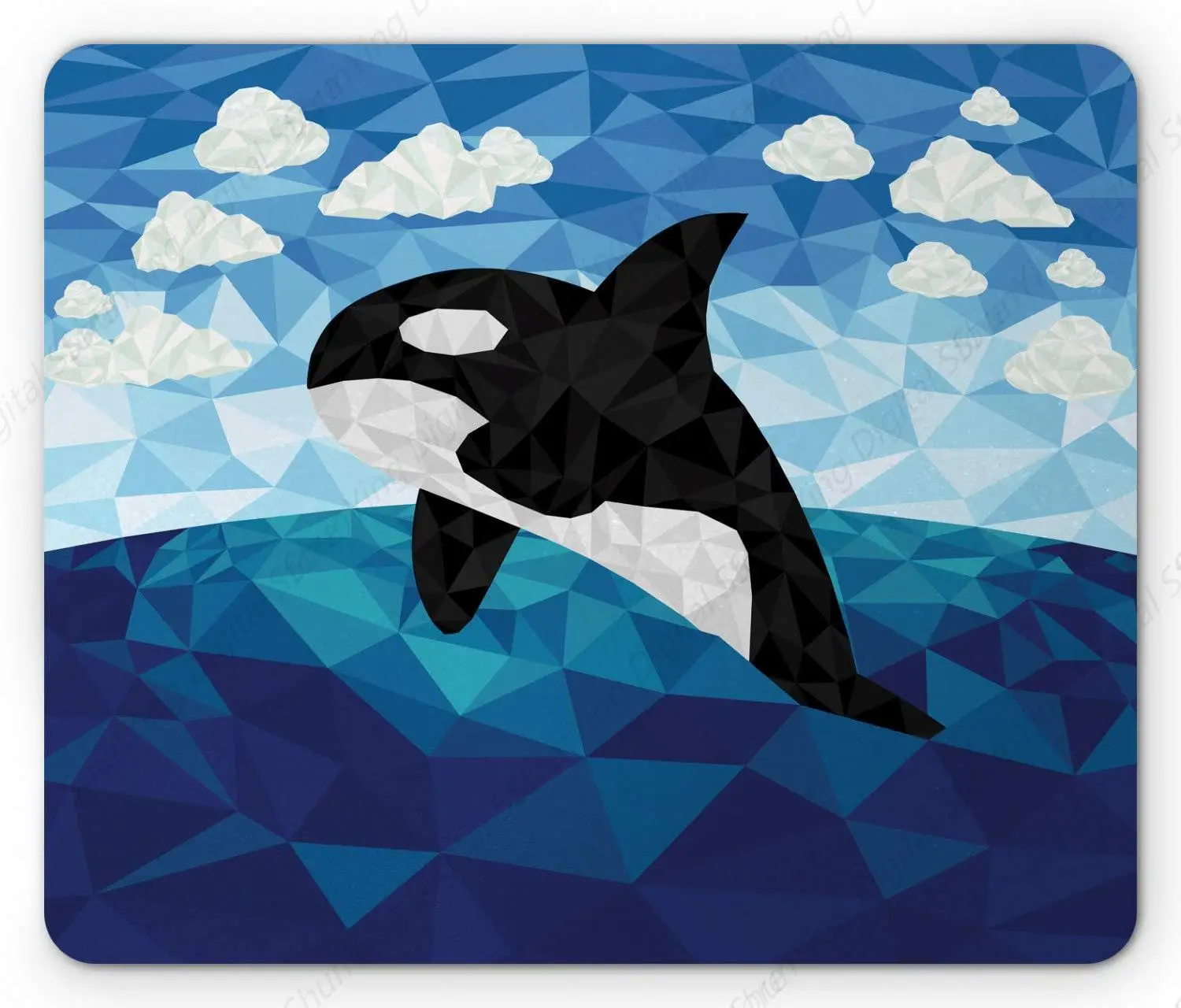 Orca Animal Mouse Pad Low Polygonal Orca Anti Slip Rubber Mouse Pad In The Blue Shaded Ocean And Cloudy Sky 25*30cm