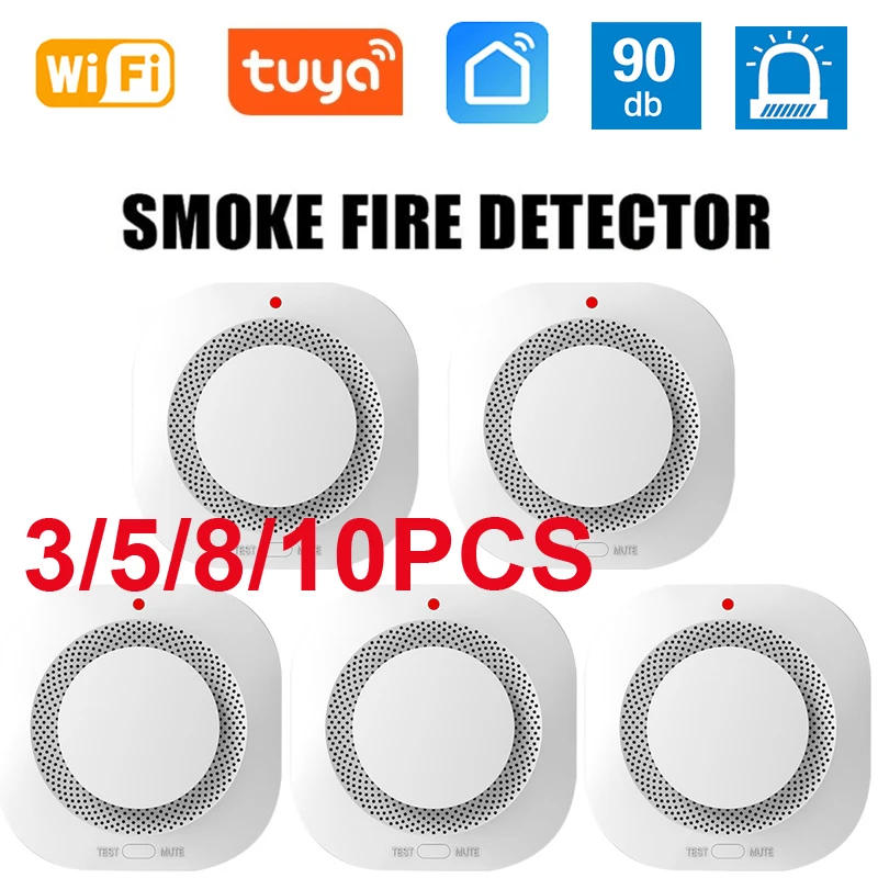 Tuya Inteligente WiFi Sensor Detector De Fumaça, Alarme De Segurança Doméstica, Sensor De Proteção Contra Incêndio, 80DB