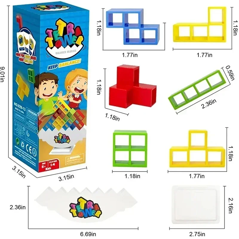 Balance Stacked Tetra Tower Game, Colorful Building Blocks Set for Child, Desktop Challenge Toy for Focus and Fine Motor Skills