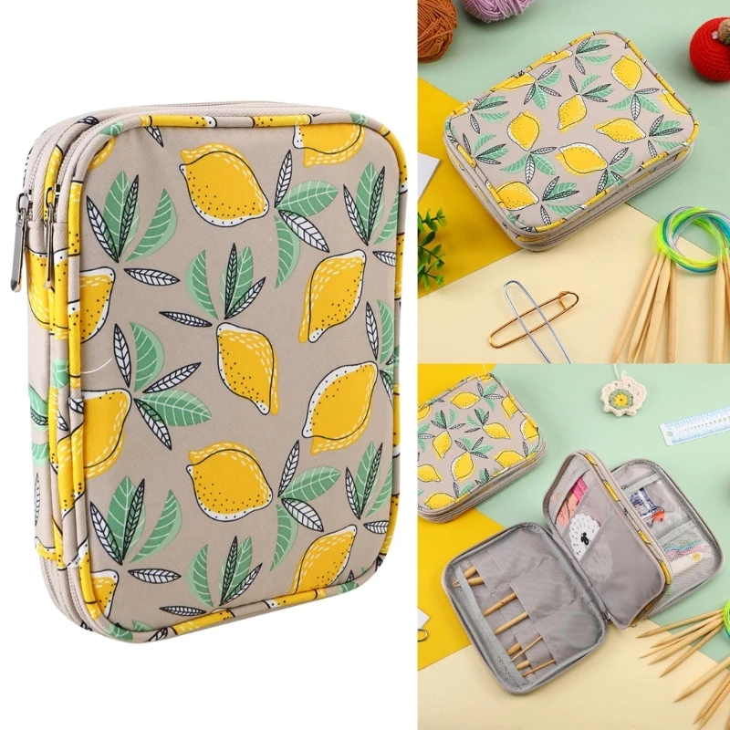 Yellow Lemon Knitting Needle Bag Crochet Hook Storage Case Double Organiser Bag Travel Carrying Bag for Crochet Dropshipping