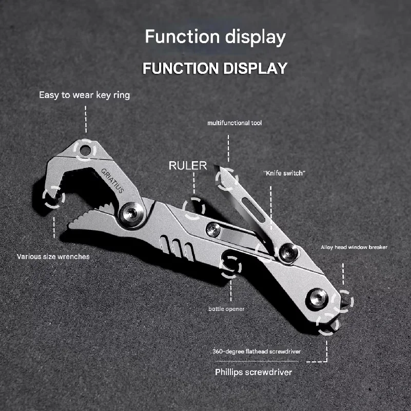 Titanium Multifunctional Outdoor Tool Scalpel knife Bottle Opener Screwdriver Tool Wrench Crowbar Measuring Ruler EDC self-defen
