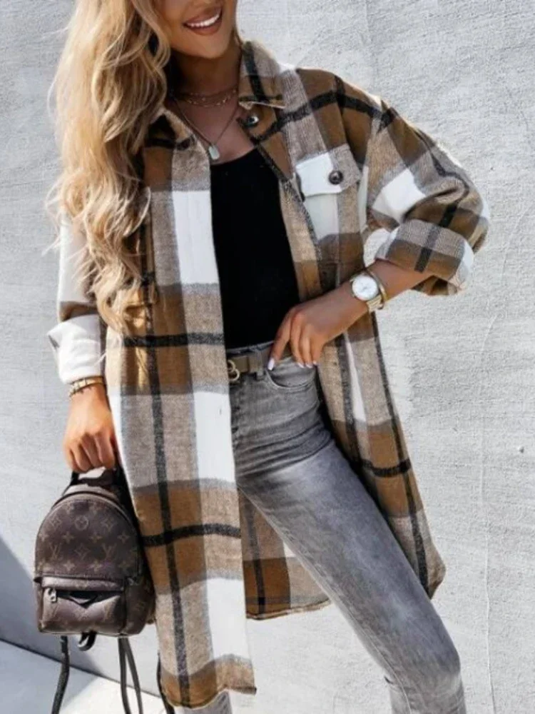 Autumn New Women\'s Coat Loose and Stylish Plaid Top Versatile Commuting Fashionable Temperament Shirt Long Sleeve Women\'s Coat