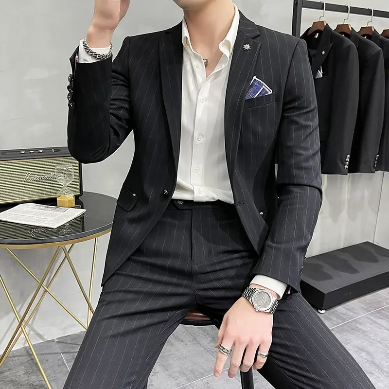 Hochwertiger zweiteiliger Bräutigam-Hochzeitsanzug, Business-Casual-Bankettkostüm für Herren, luxuriöses Ensemble mit Hose – Detail 16
