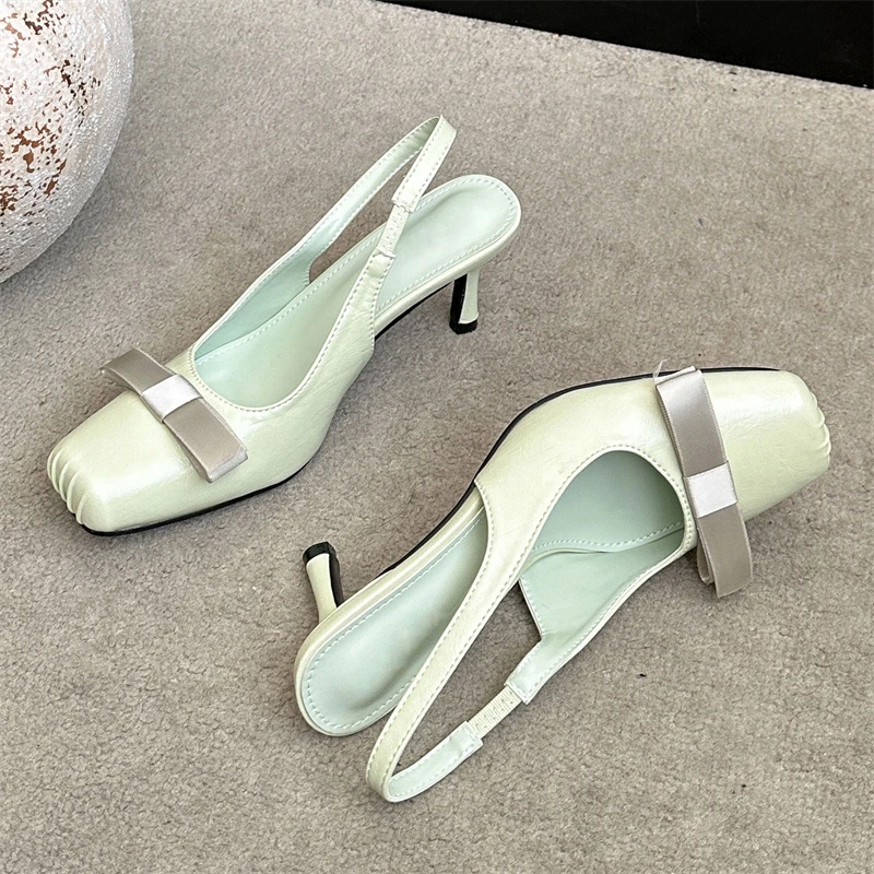 

Eilyken Fashion Butterfly-kont Thin Heels Square Toe Women Pumps Sandals Elegant Slingbacks Banquet Stripper Shoes