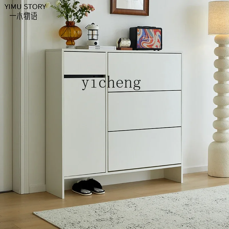 ZZTQH tipping bucket shoe cabinet household ultra-thin space-saving large-capacity entrance cabinet simple solid wood locker
