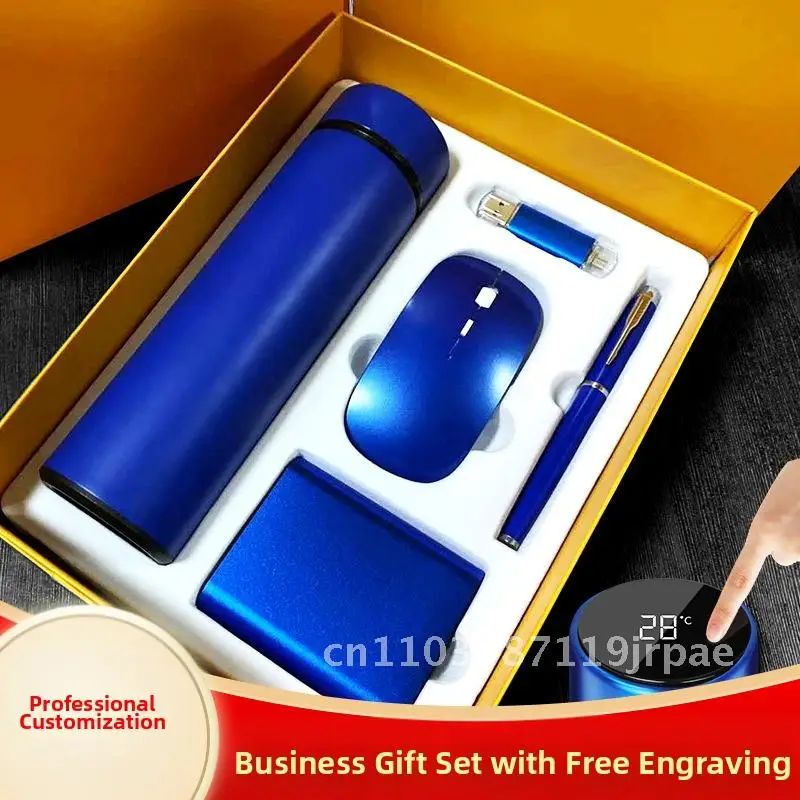 هدية الأعمال ماوس لاسلكي شحن مجموعة الترمس اجتماع موظفي الشركة تذكارية شعار قابل للتخصيص أحمر ذهبي أزرق أسود #5