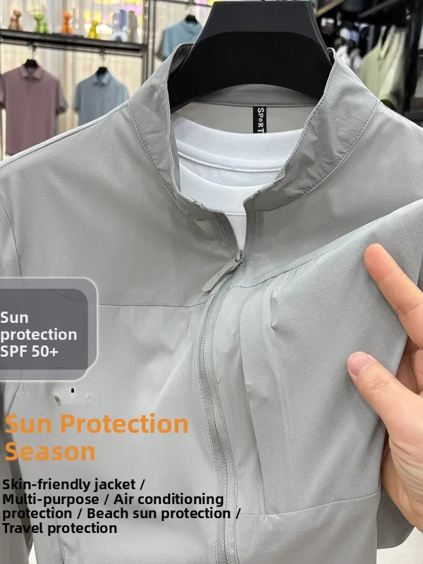 

Sun Protection Casual Thin Jaet Stand Collar Fiing Outerwear Top for Middle-Aged Men Summer 2025 Loose Fit Long Sve Zi...